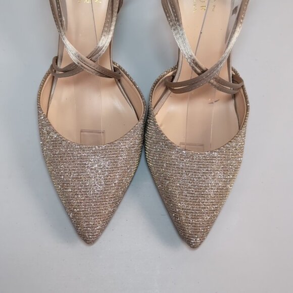 Badgley Mischka American Glamour Dixie Strappy Heels Metallic Champagne Gold - Picture 4 of 11